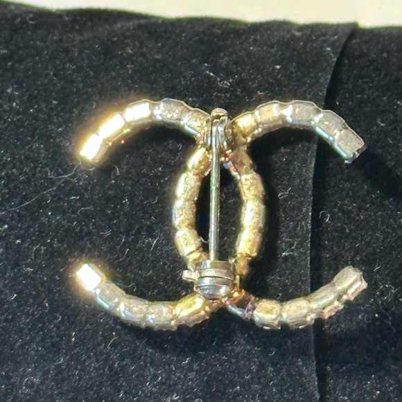 CHANEL Silver and Crystal Logo Pin - Picture 5 of 7